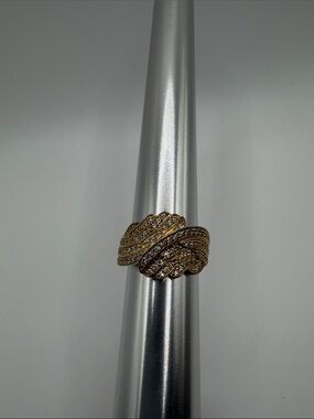 Sterling Silver 925 Gold-Tone CZ Pave Wave Statement Ring size 6